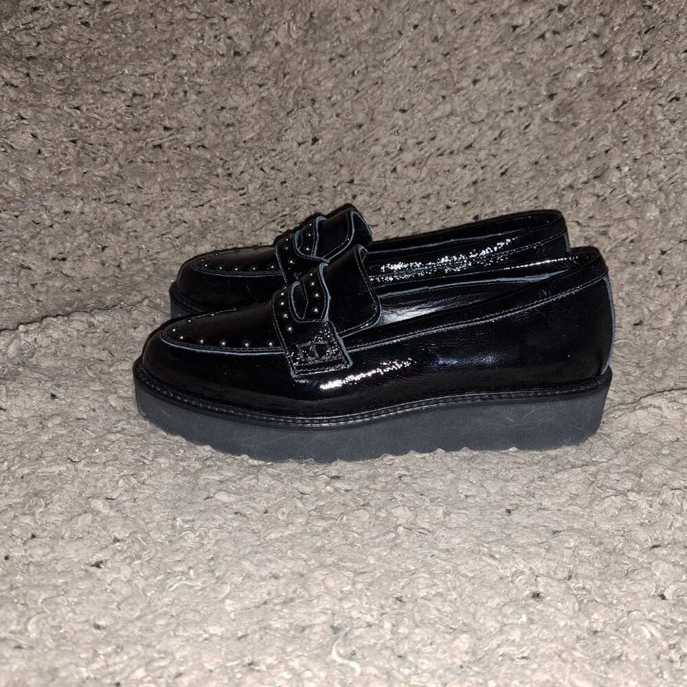 NERO GIARDINI-Black Patent Leather Studded Loafers-ITALY-Size 35-NEW/NO BOX